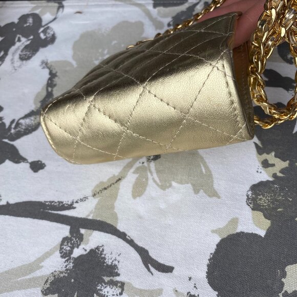 Simard Leather Mini Gold Quilted Metallic Chain Bag - Picture 8 of 15